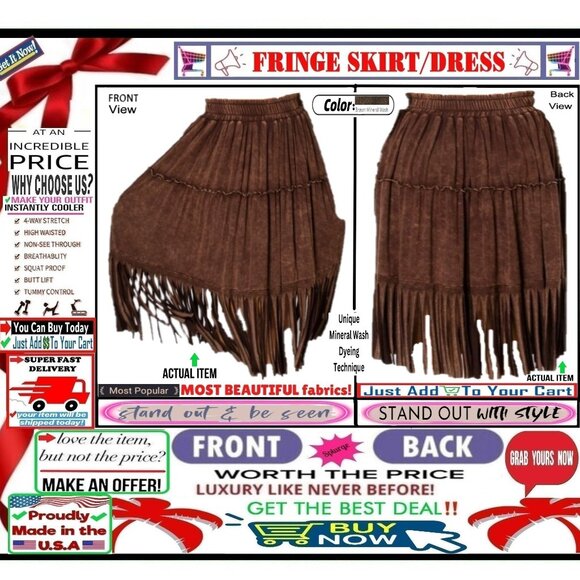🛑 BULLY Elastic ➕🆒 SKIRT High Waist FRINGE Mineral Wash Layer Tier 💸BUY NOW‼️ - Picture 1 of 16